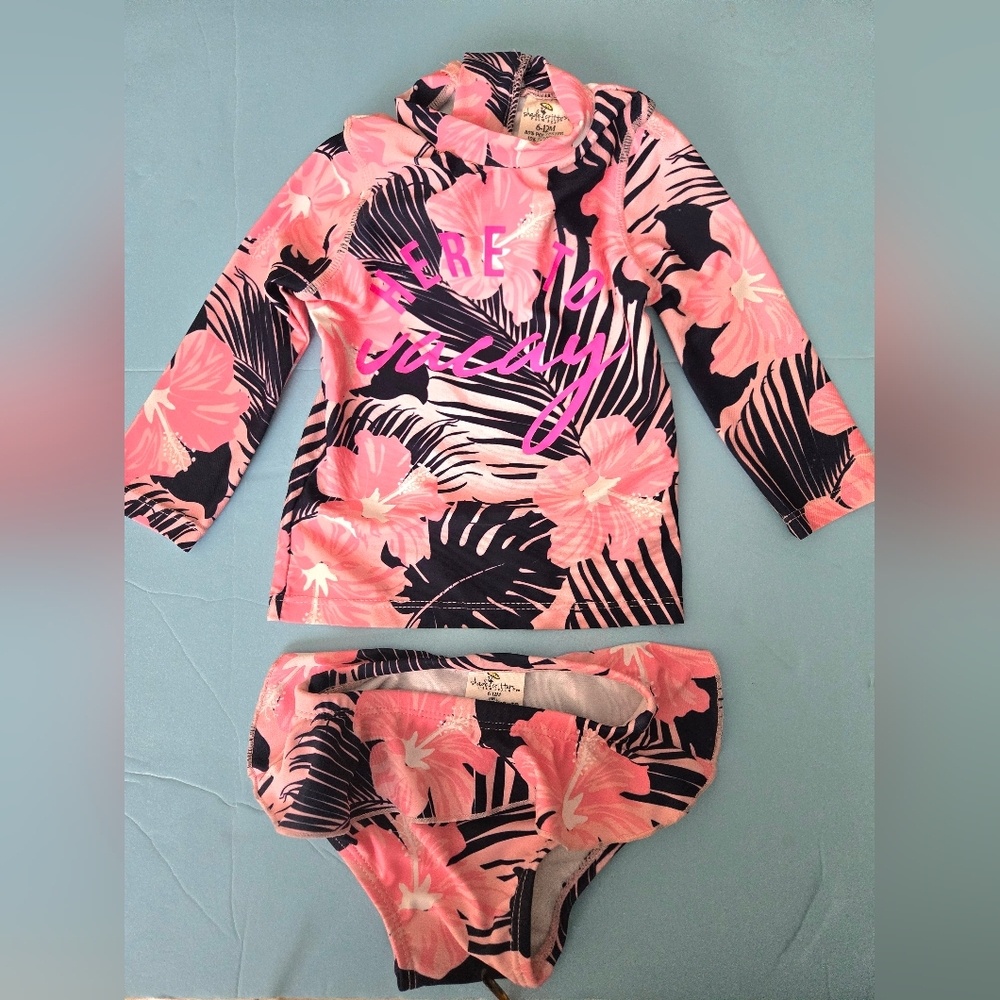 Kids Swim Set - Pink Floral Design For Girls 6-12M